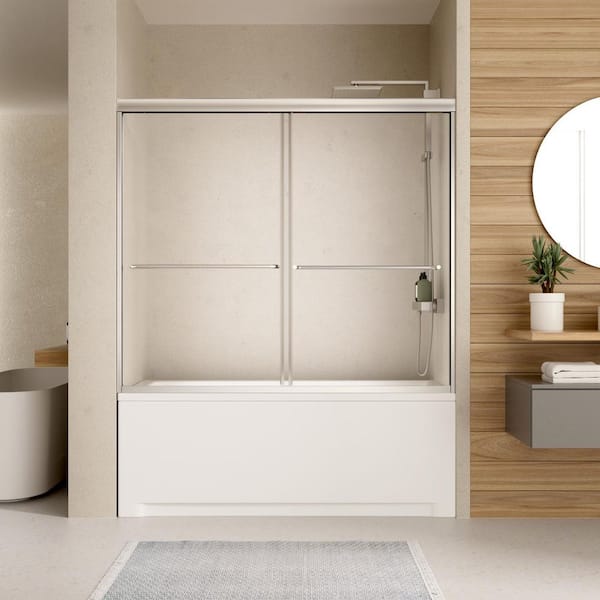 56 to 60 in. W x 58 in. H Double Sliding Framed Tub Door in Chrome with 1/4 in. Easy-Clean Clear Tempered Glass