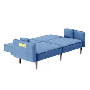 75 in. Width Blue Solid Colour Fabric Twin Size Sofa Bed