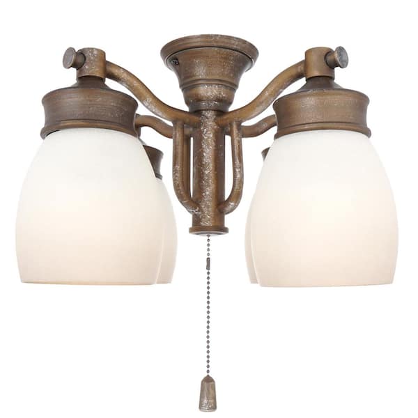 4-Light Aged Bronze Ceiling Fan Fixture with Tea Stain Glass 4-Light Aged Bronze Ceiling Fan Fixture with Tea Stain Glass