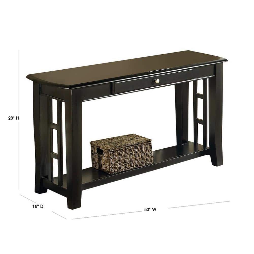 Black Hardwood Rectangular Console Table with Storage
