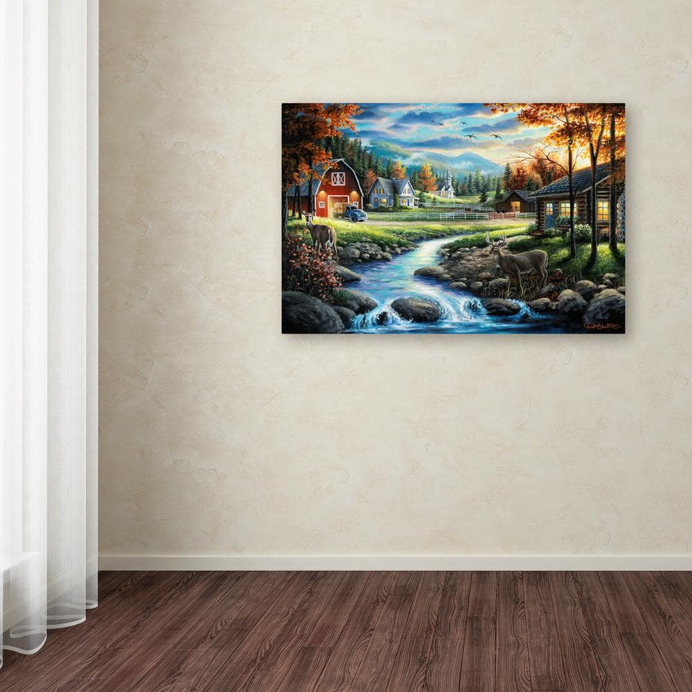 Country Living Scenic Landscape Canvas Art with Deer and Barn