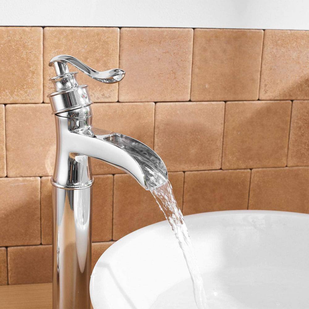 Polished Chrome Single Handle Waterfall Bathroom Faucet with Pop-Up Drain