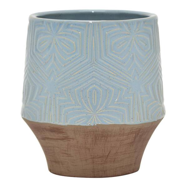 THREE HANDS 7.25 in. Ceramic Planter in Blue