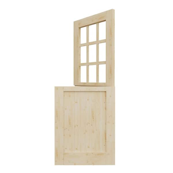 30 in. x 80 in. Unfinished Solid Pine wood Universal 9 Lite Clear Glass Dutch Door Interior Door Slab