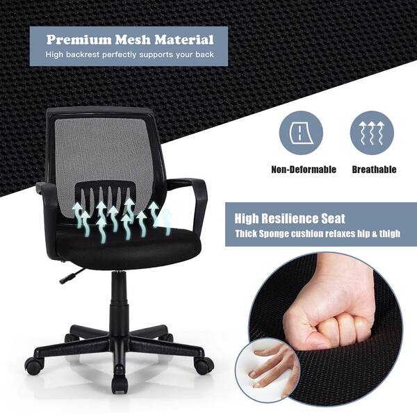 VECELO Fabric Swivel Ergonomic Office Task Chair with Adjustable Arms Mesh  Lumbar Support for Computer Task Work, Black KHD-OC01-BLK - The Home Depot