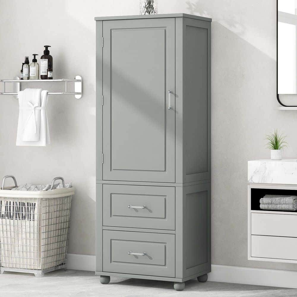 Trix Grey Wood 61.4 in. Bathroom Storage Cabinet with 2 Doors and Adjustable Shelves