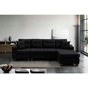 96 in. Square Arm Polyester Straight Sofa in Black