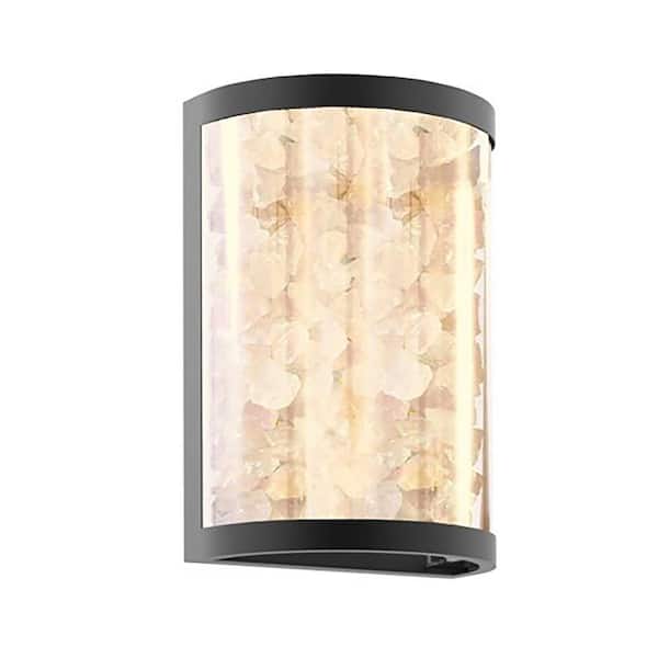 The Great Outdoors Salt Creek 12 in. Black Indoor/Outdoor Hardwired Wall LED Sconce with Clear Acrylic Shade and Quartz Crystalline Inserts