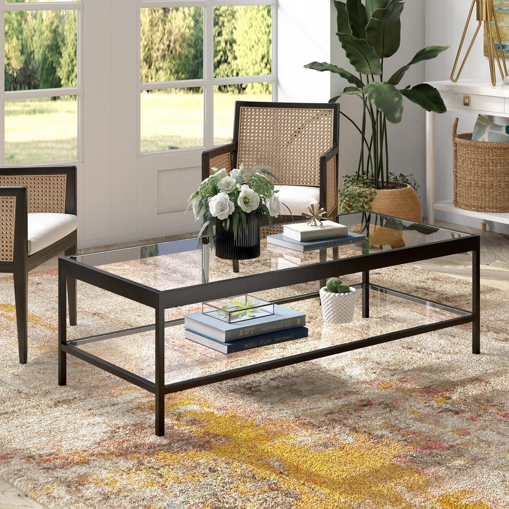 Alexis 54" Blackened Bronze Glass Coffee Table