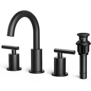 8 in.Wide Matte Black Bathroom Faucet 3-Hole with Metal Pop-Up Drain Assembly,Bath Accessory Set,Number of Pieces 4