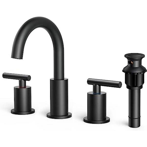 Dyiom 8 in.Wide Matte Black Bathroom Faucet 3Hole with Metal PopUp