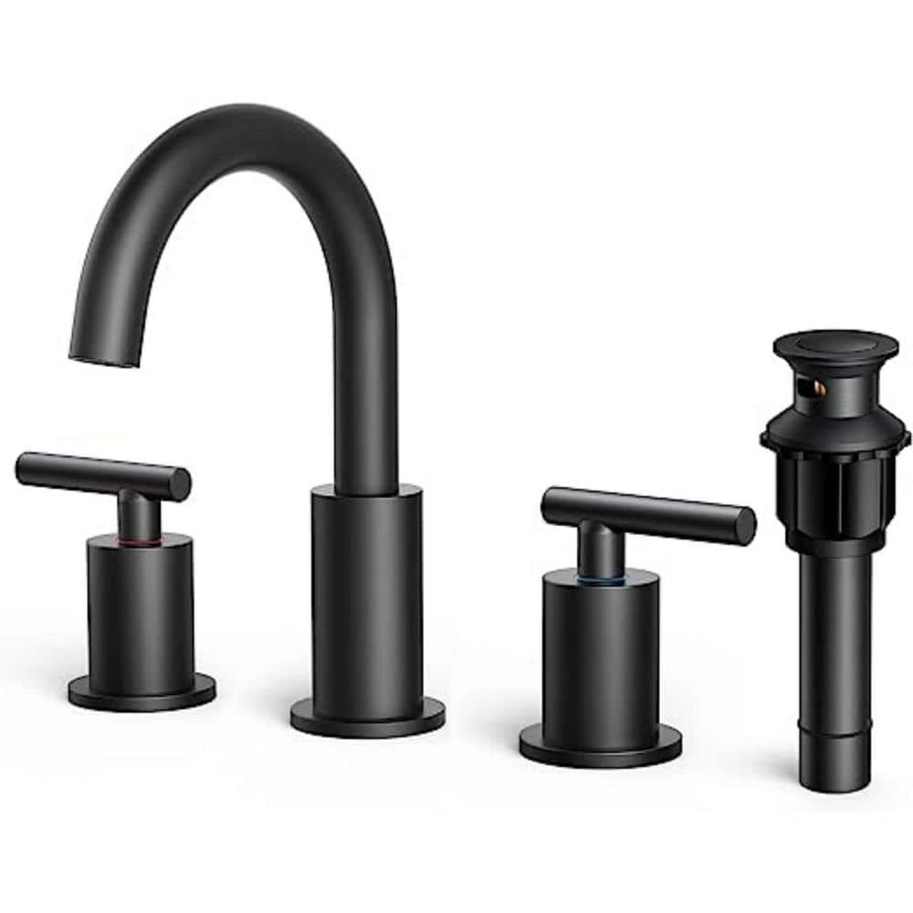 Matte Black 8-Inch Widespread Bathroom Faucet with Brass Handles