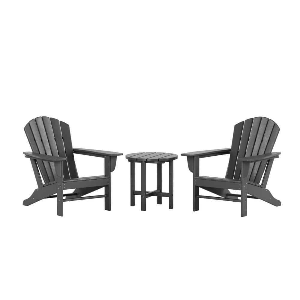 Mason Gray 3-Piece Poly Plastic Outdoor Patio Classic Adirondack Fire Pit Chair Set With 2-Chairs and Side Table price history on PriceWatchPro