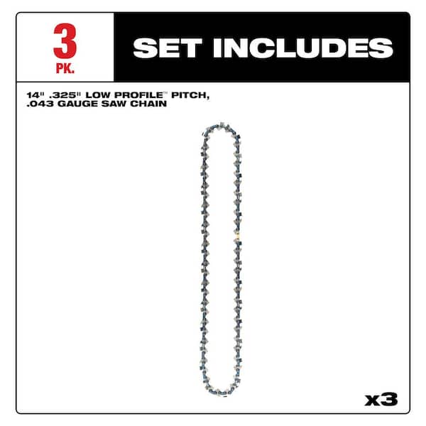 Milwaukee 14 in. Chainsaw Chain with .325 in. Low Profile Pitch and .043 in. Gauge (3-Pack)