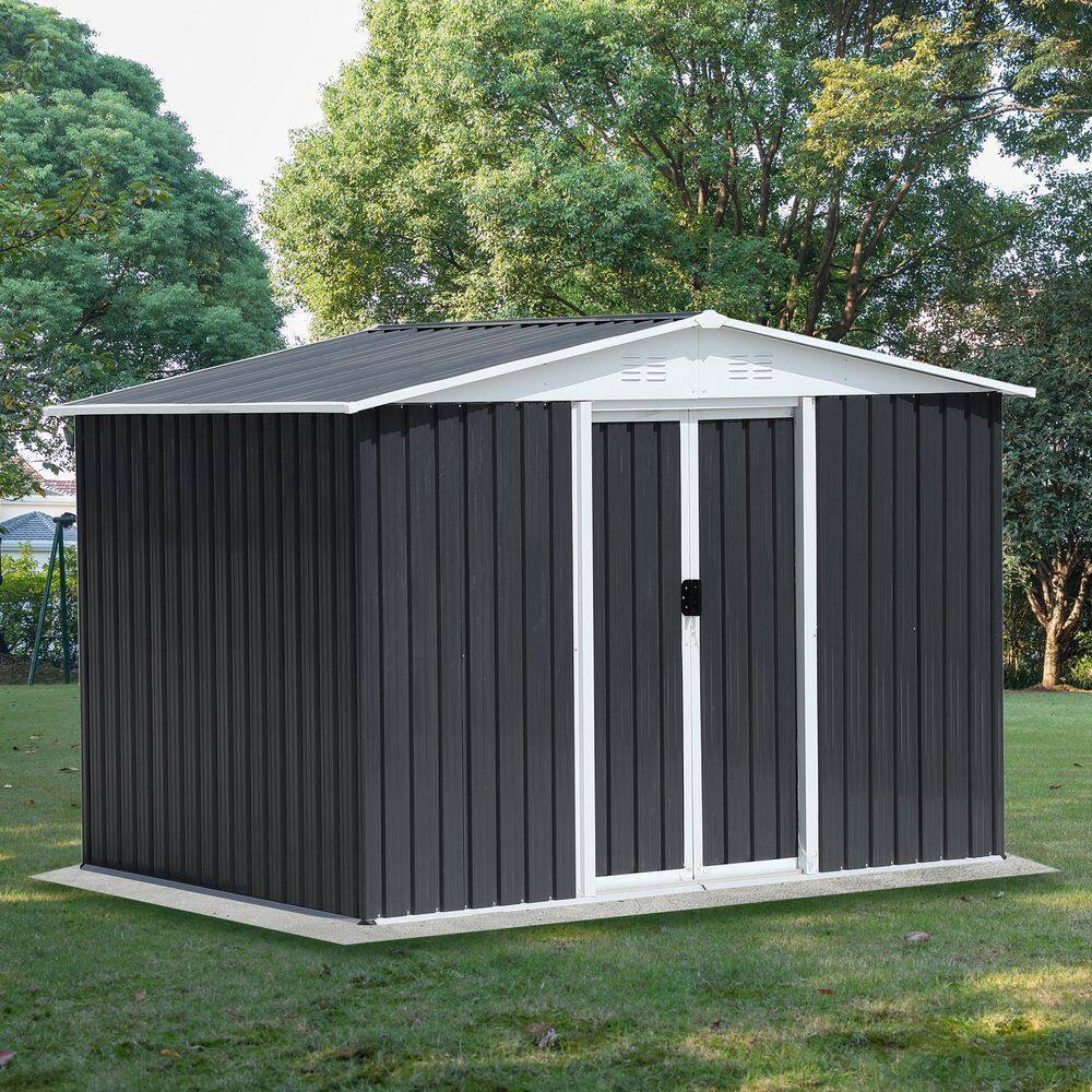 Gray 8 ft. W x 6 ft. D Metal Apex Roof Shed with Sliding Door (48