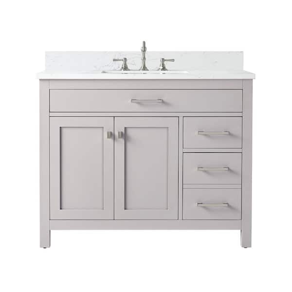 Jasper 42 in., W x 22 in., D Bath Vanity in Taupe with Engineered Stone Top in Carrara White with White Sink