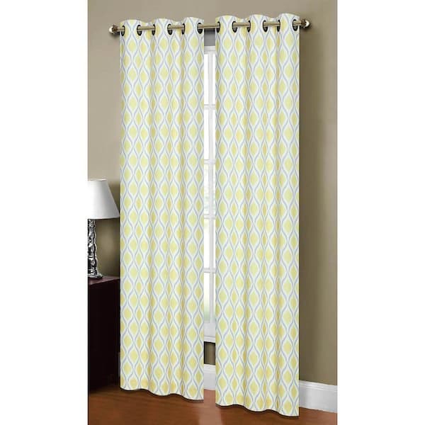 Window Elements Grey/Yellow Trellis Grommet Room Darkening Curtain - 38 in. W x 84 in. L (Set of 2)