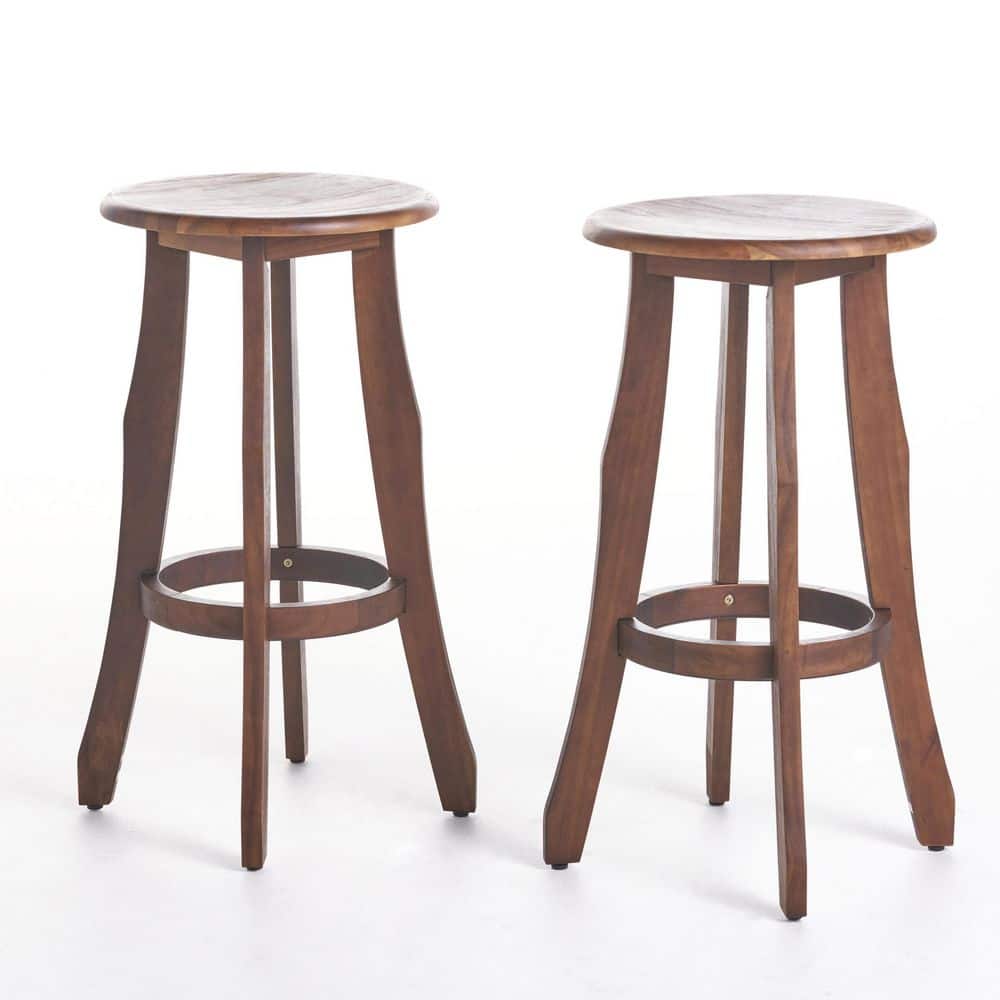 Dark Brown Acacia Wood Rustic Outdoor Bar Stool with Comfort