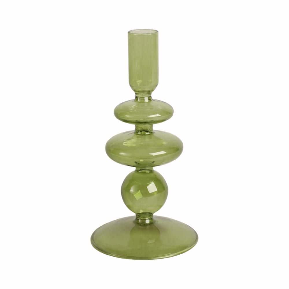 Liv & Skye Olive Green 7 in. Vintage Glass Taper Candle Holder