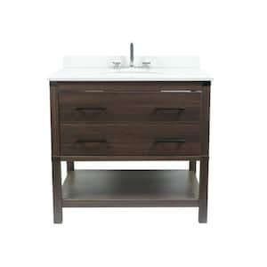 37 in. W x 22 in. D x 35 in. H Single Bath Vanity in Dark Gray with Quartz Top in White with White Oval Basin