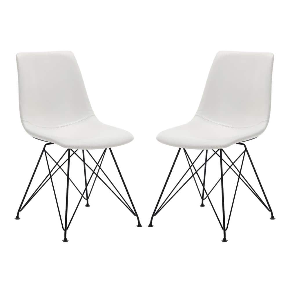 White Faux Leather Upholstered Side Chair with Metal Legs, 2-Pack