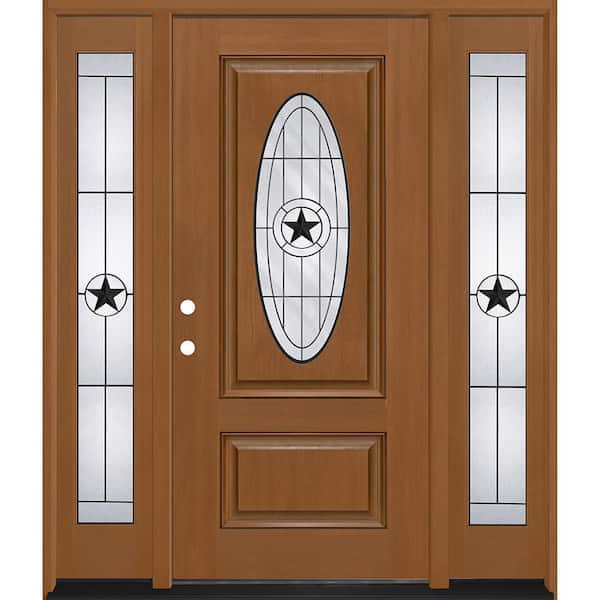 Regency 68 in. x 80 in. 3/4L Oval Alamo Glass RHIS AutmWh Mahogany Fiberglass Prehung Front Door w/14in-Full SLs 4-9/16