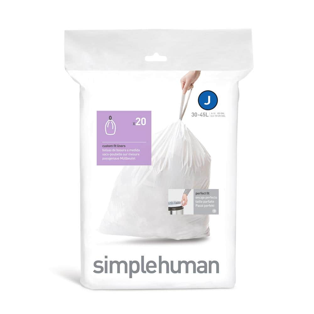 J Simplehuman Plastic Trash Can Liners J 8-12 Gallon 20 Pack Garbage Bags 