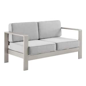 Kelten Anodized Grey Aluminum Outdoor Loveseat with Polyester Gray Cushions