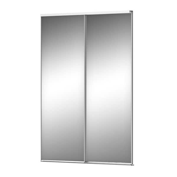 TENONER 60 in. x 80 in., White Double Mirrored 1-Panel Glass Aluminum Frame Sliding Door