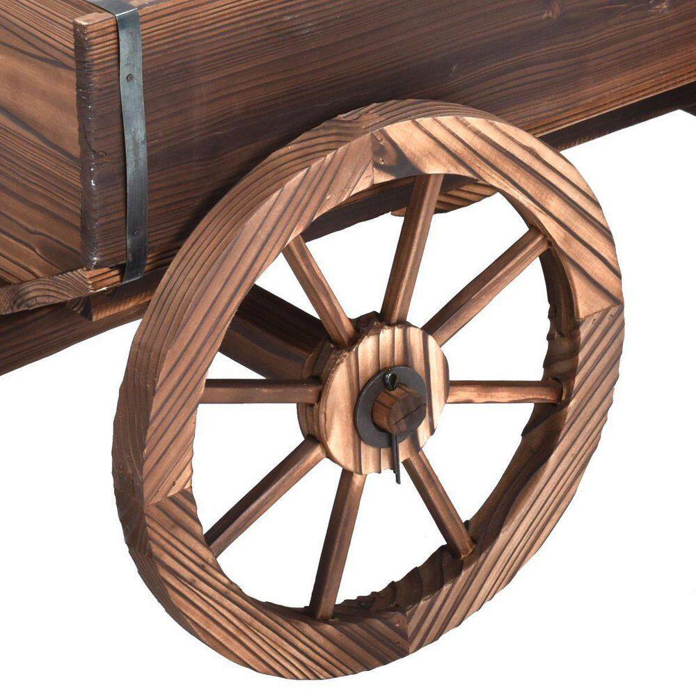 Rustic Brown Wooden Wagon Planter with Wheels