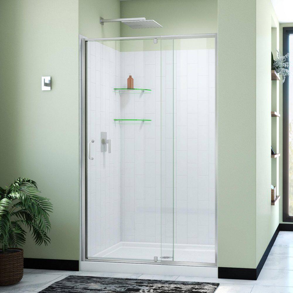 DreamLine 36 in. D x 48 in. W x 78 3/4 in. H Pivot SemiFrameless Shower Door Base and White