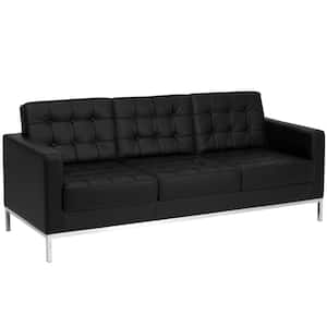 80 in. W Square Arm Black Faux Leather 3-Seater Bridgewater Sofa with Removable Cushions in Black