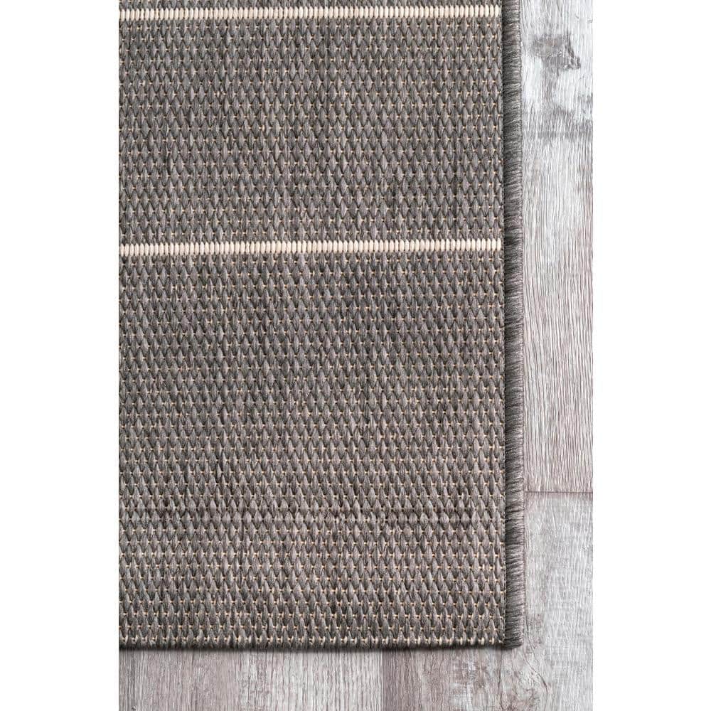 Alaina 4' x 6' Gray Striped Synthetic Outdoor Rug