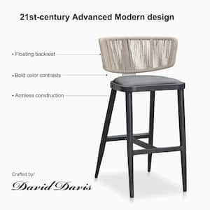 Modern Aluminum Outdoor Bar Stool Magnalium Button Rope Kelley Patio Bar Stool with Backrest and Cushion (Set of 2)