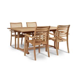 Mathieu 5-Piece Teak Rectangular Outdoor Dining with Four Stacking Chairs