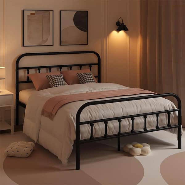 YOFE Black Metal Frame Full Platform Bed with Headboard YOFE Black Metal Frame Full Platform Bed with Headboard