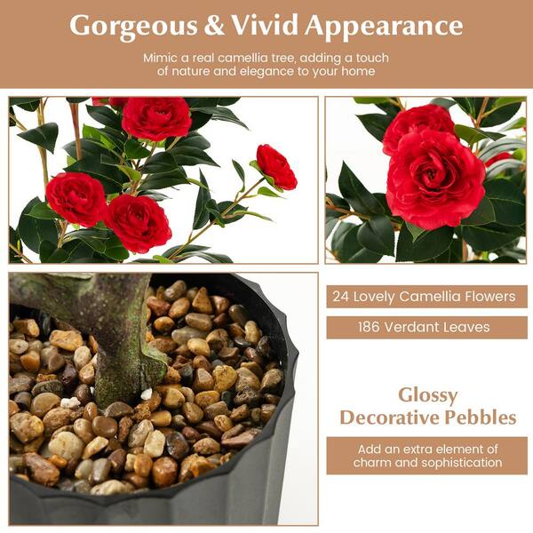 ANGELES HOME 3 ft. Green Artificial Camellia Tree Bonsai Faux