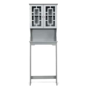 23.5 W x 8.5 in. D x 67 in. H Grey Bathroom Storage Wall Over-the-Toilet Cabinet with Glass Doors and Adjustable Shelf