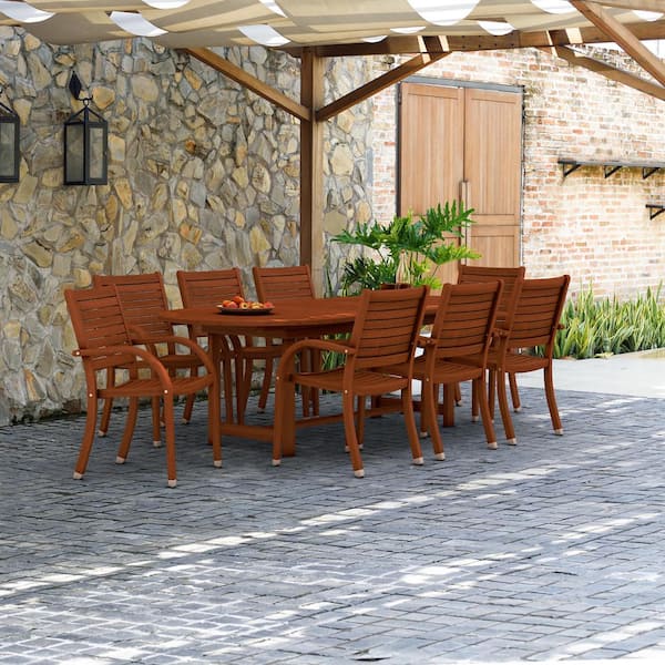 Amazonia Arizona 9-Piece Solid Wood 100% FSC Certified Extendable Oval Patio Dining Set