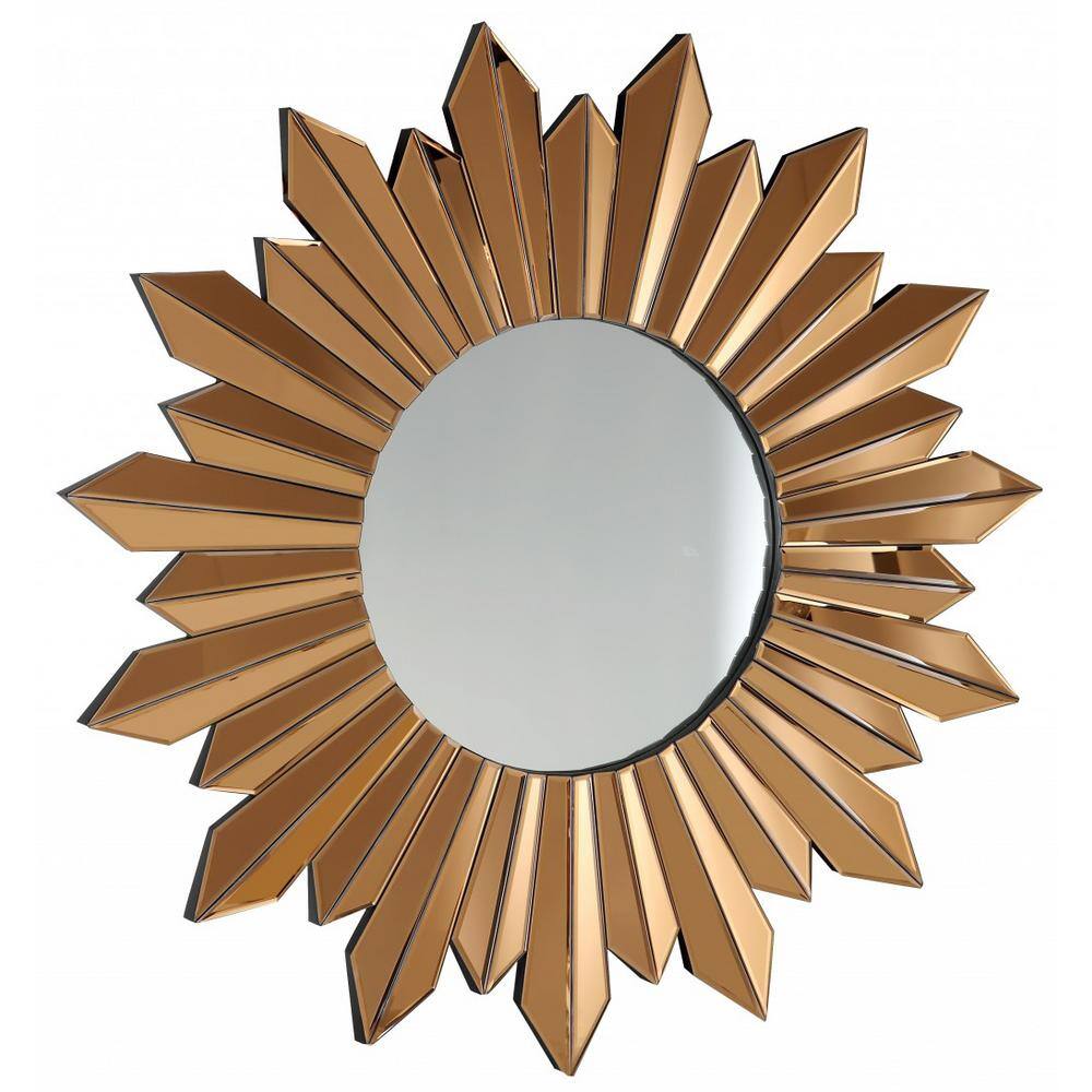 Celestial Charm Gold and Wood 39" Round Sunburst Mirror