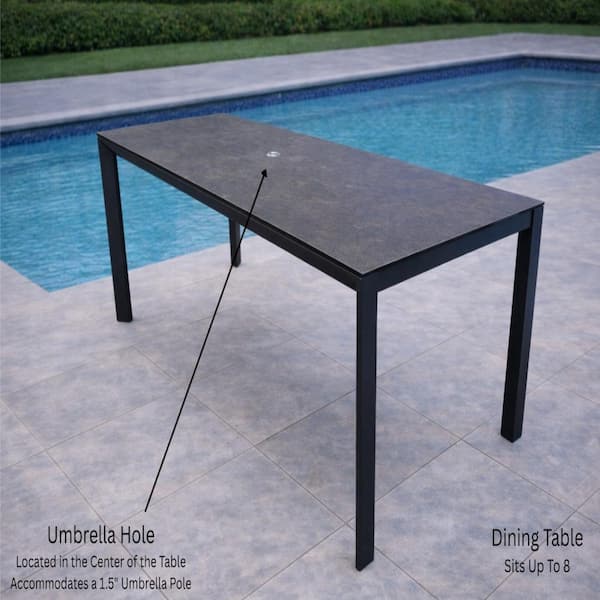 ceramic patio table with umbrella hole HERA'S HOUSE Dining for 6, Rectangle Outdoor Metal Table for Lawn Garden Backyard : Patio, Lawn & Garden The dining table features a 39.5 in 66.2'' W Rectangular Cast Aluminum