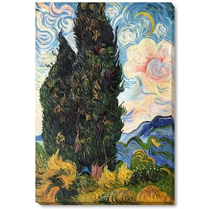 Two Cypresses by Vincent Van Gogh Gallery Wrapped Unframed Abstract Oil Painting Art Print 22 in. x 34 in.
