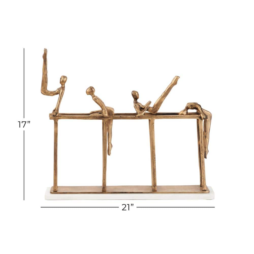 Modern Gold Aluminum Gymnasts Sculpture on Marble Base