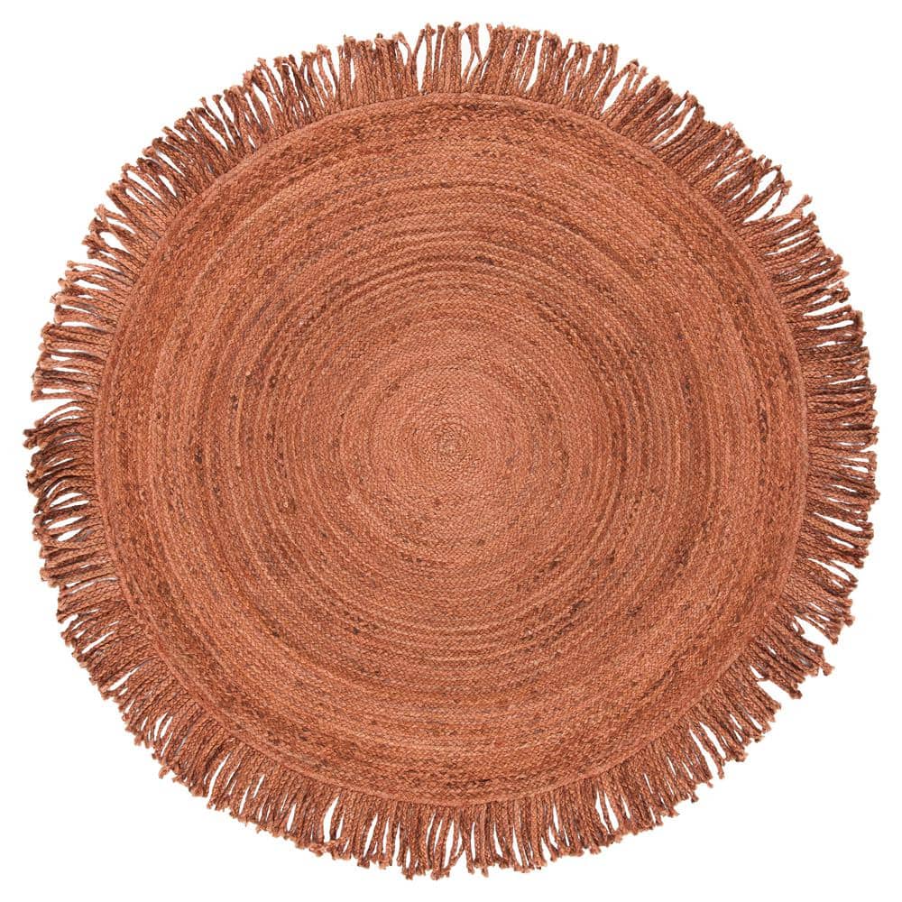 Rust Braided Handmade Round Fringed Area Rug, 5' x 5'
