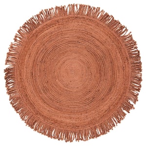 Braided Rust 5 ft. x 5 ft. Abstract Border Round Area Rug