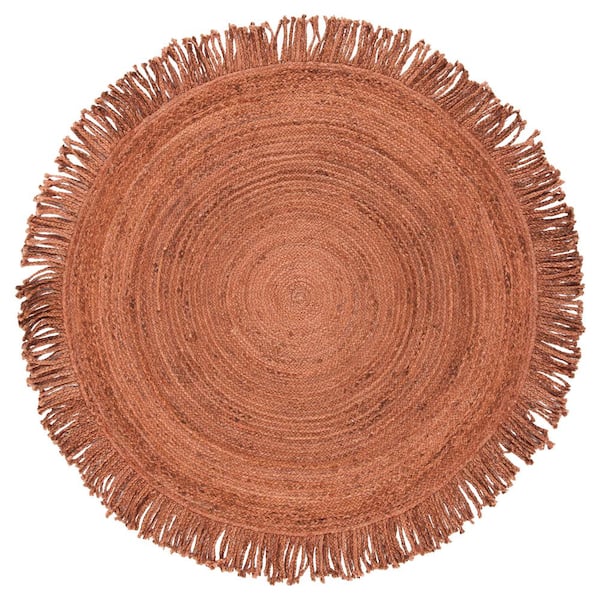 SAFAVIEH Braided Rust 5 ft. x 5 ft. Abstract Border Round Area Rug