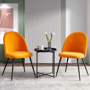 Orange Velvet Dining Chair with MetaL BLack Legs (Set of 2)