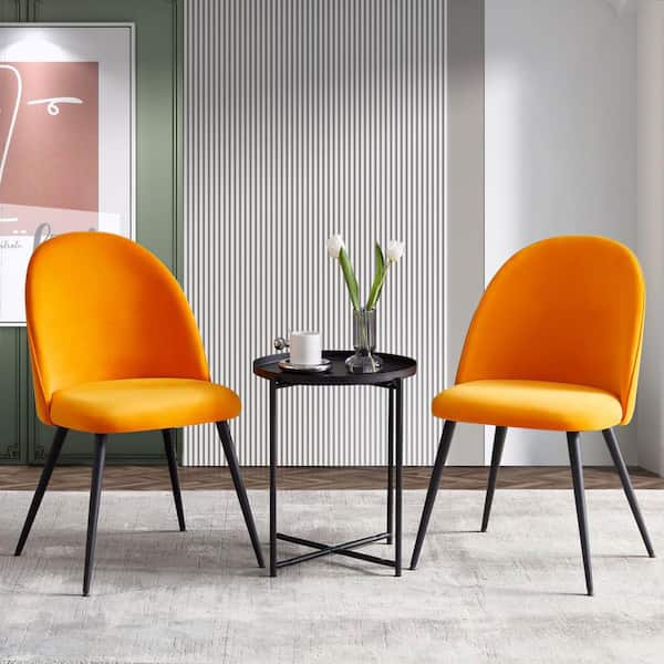 Unbranded Orange Velvet Dining Chair with MetaL BLack Legs (Set of 2)