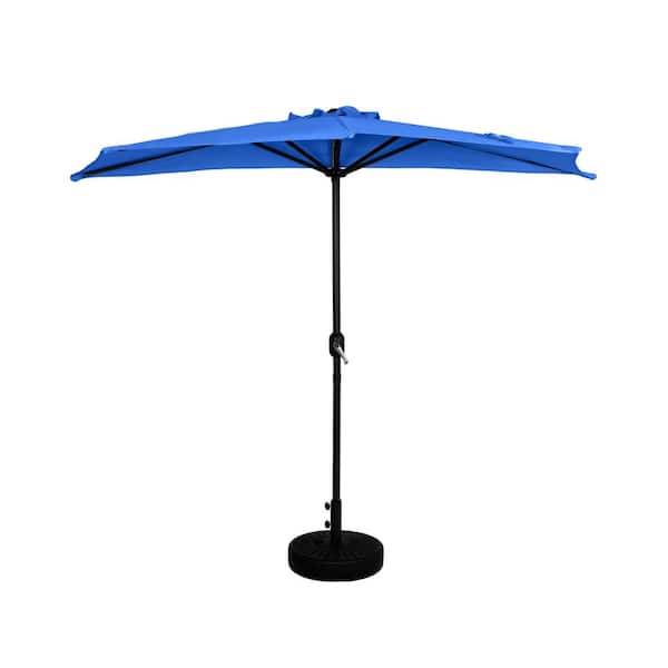 WESTIN OUTDOOR Fiji 9 ft. Royal Blue Half Round Outdoor Patio Market Umbrella with Easy Crank Lift and Fillable Black Round Base