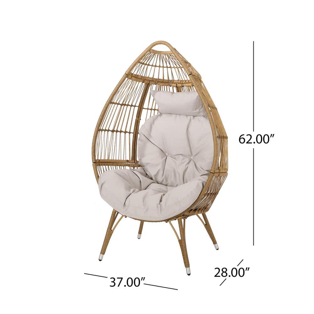 Serina Teardrop Wicker Outdoor Lounge Chair with Beige Cushions